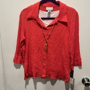 Alfred Dunner Salmon Dress Shirt with built in Shell and removable necklace.  PM